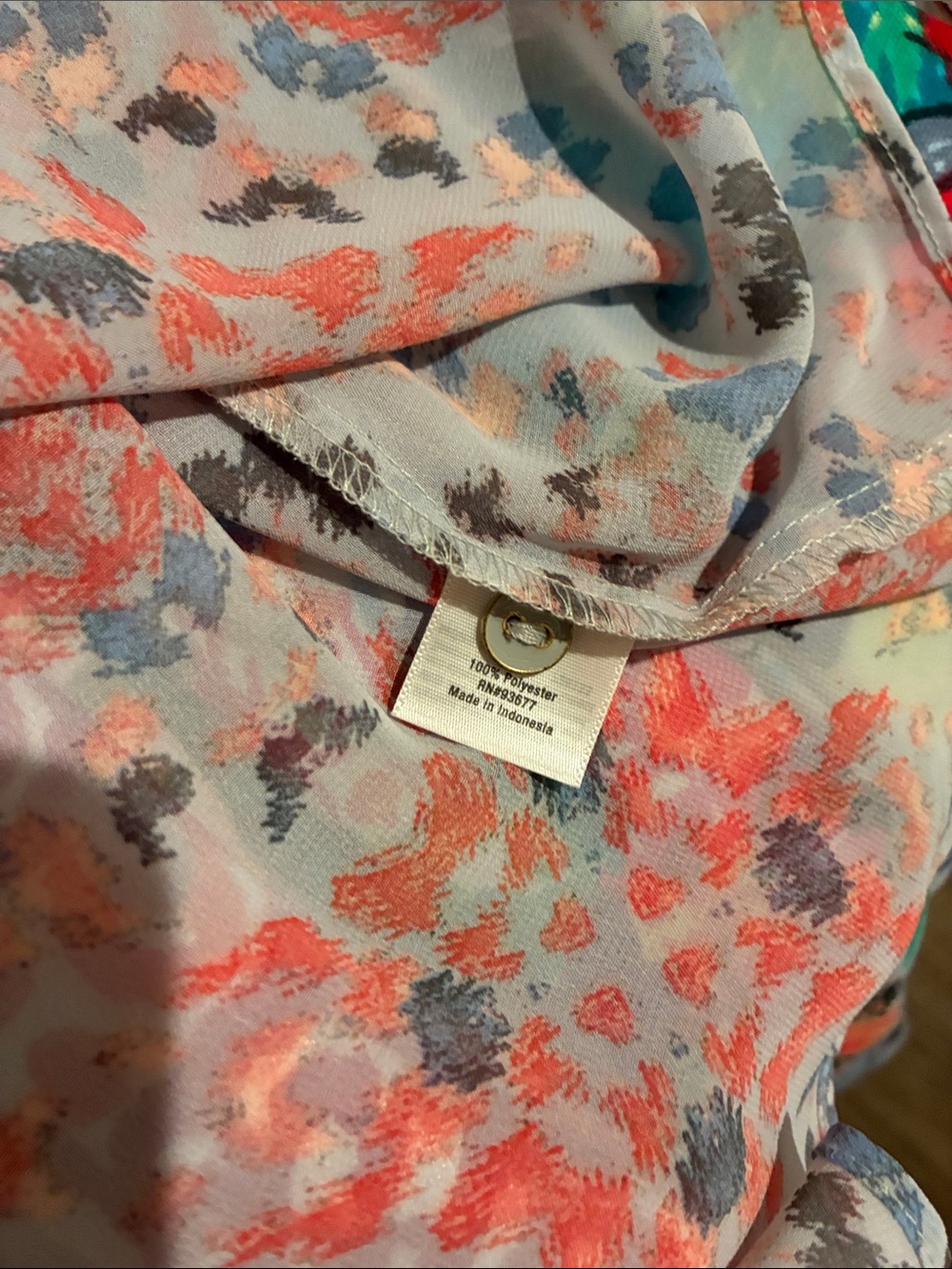 a.n.a Coral and Blue Patterned Henley Blouse - Picture 4 of 4